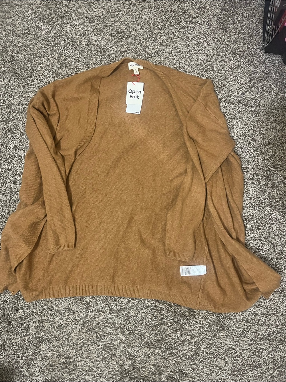 Open Edit Women’s Camel Open-Front Cardigan Sweater